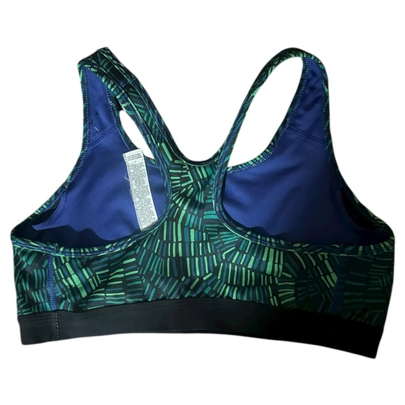 Nike Pro Dri-FIT Sports Bra Size Large Blue Green Geometric Racerback - Picture 2 of 4